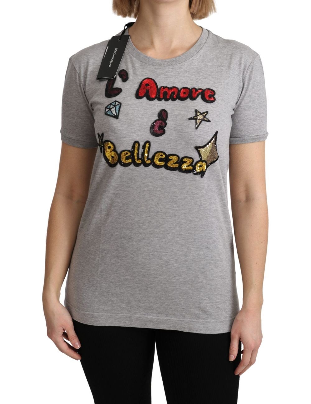 Dolce & Gabbana Gray Cotton Amore e Bellezza Top T-shirt | Katies