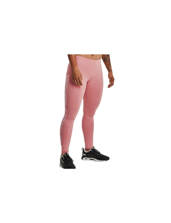 Under Armour Women's Favorite Wordmark Tights (Pink Clay/White, Size XL)