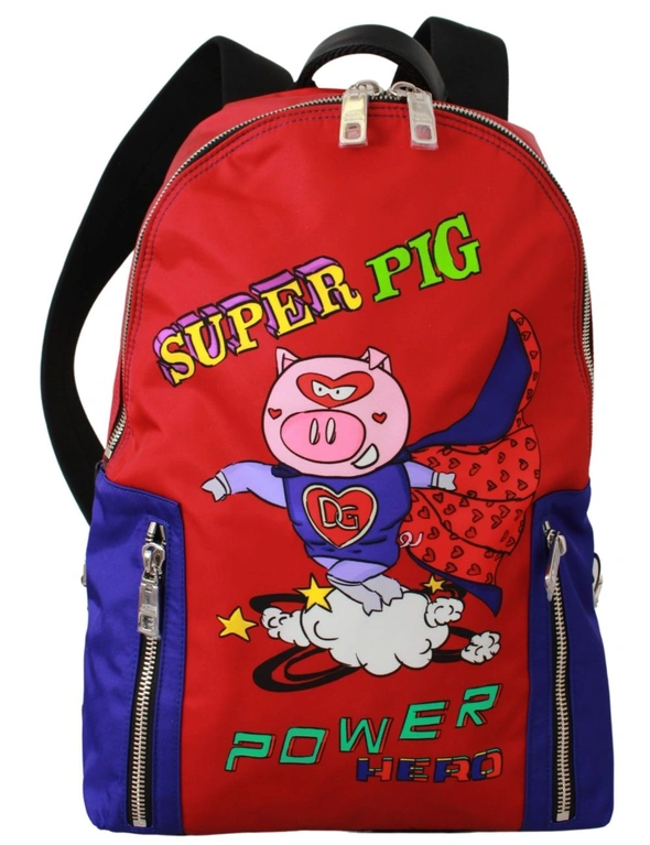 Dolce & Gabbana Nylon Multicolor Super Pig Print Men School Bag, hi-res image number null