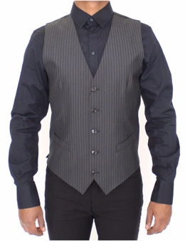 Dolce & Gabbana Gray Striped Wool Silk Dress Vest Gilet