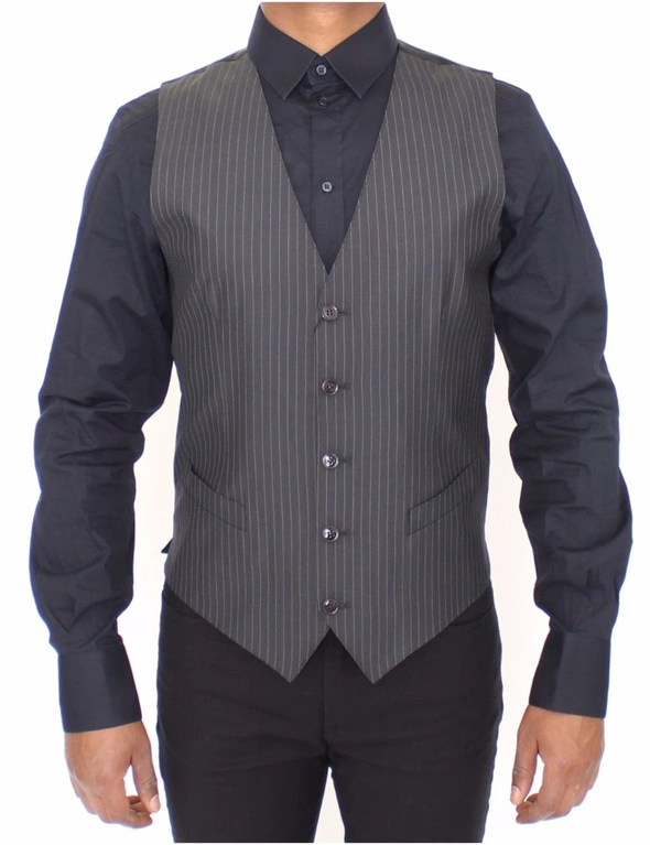 Dolce & Gabbana Gray Striped Wool Silk Dress Vest Gilet, hi-res image number null