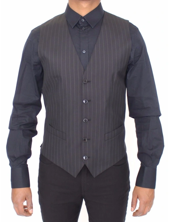 Dolce & Gabbana Black Striped Wool Silk Dress Vest Gilet, hi-res image number null