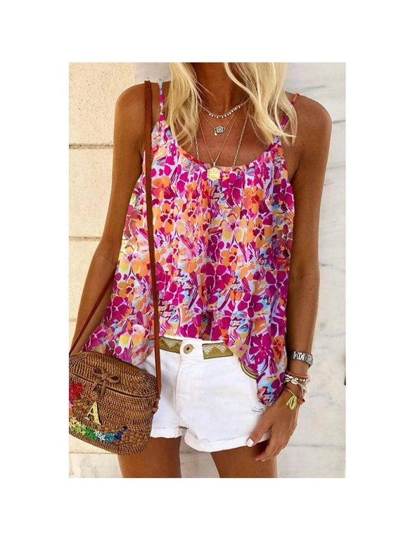 White Strap Floral Loose Cami Top