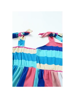 Azura Exchange Multicolor Color Block Striped Bow Knot Straps Maxi Dress