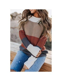 Azura Exchange Color Block Knitted O-neck Pullover Sweater