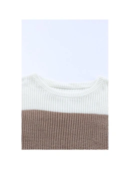 Azura Exchange Color Block Knitted O-neck Pullover Sweater