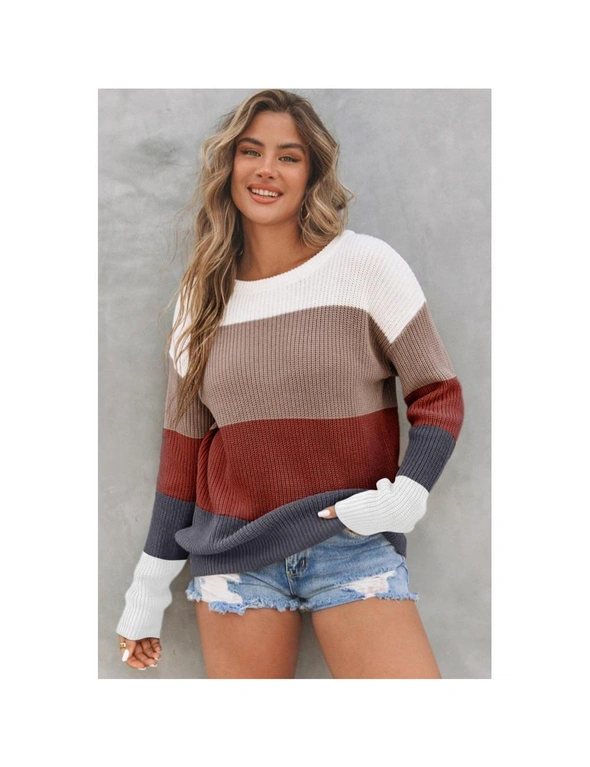 Azura Exchange Color Block Knitted O-neck Pullover Sweater, hi-res image number null