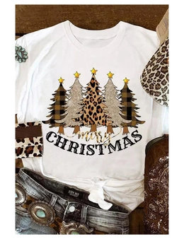 Azura Exchange Merry Christmas Leopard Tree Print Short Sleeve T Shirt