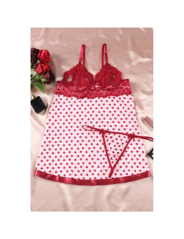 HEART PRINT BABYDOLL SET in Pink & Red