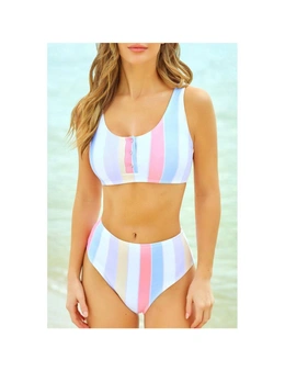 Azura Exchange Snap Buttons Striped Print Two-piece Bikini
