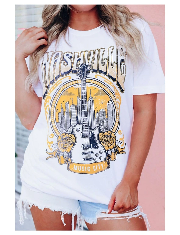 Azura Exchange Music City NASHVILLE Guitar Floral Print Graphic T Shirt, hi-res image number null