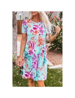 Azura Exchange Short Sleeve High Waist Floral T-shirt Dress