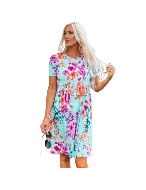 Azura Exchange Short Sleeve High Waist Floral T-shirt Dress, hi-res image number null