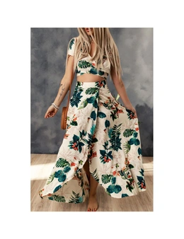 Azura Exchange Tropical Print Crop Top and Maxi Skirt Set