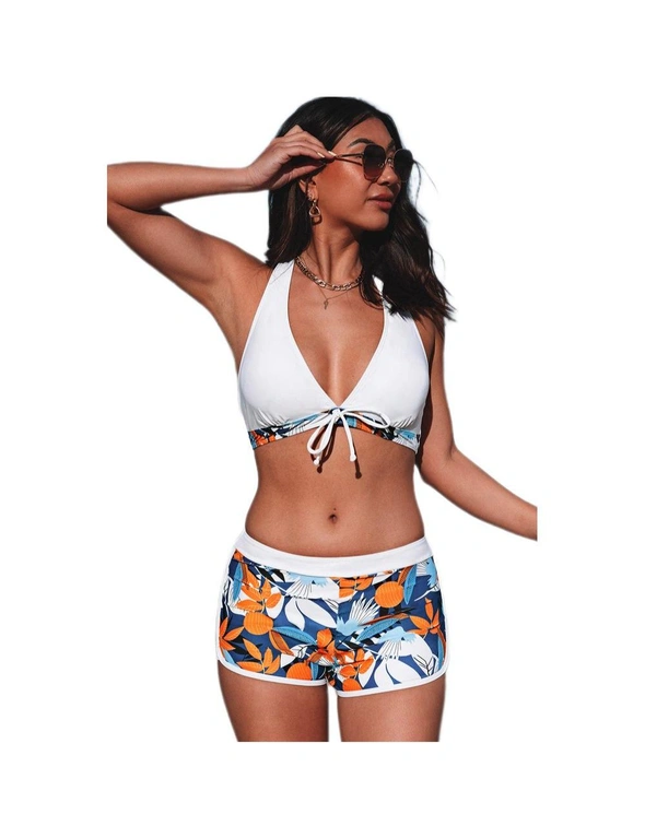 Azura Exchange Tropical Leaf Print Tie Bikini and Boardshorts, hi-res image number null