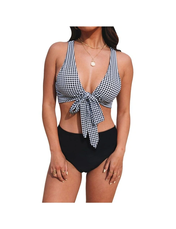 Azura Exchange Gingham Tie Front Bikini High Waist Swimsuit, hi-res image number null