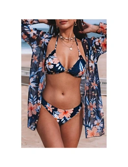 Azura Exchange Floral Triangular Bikini Set with Swimsuit Cover up