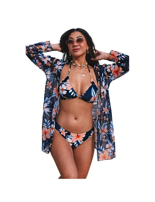 Azura Exchange Floral Triangular Bikini Set with Swimsuit Cover up, hi-res image number null
