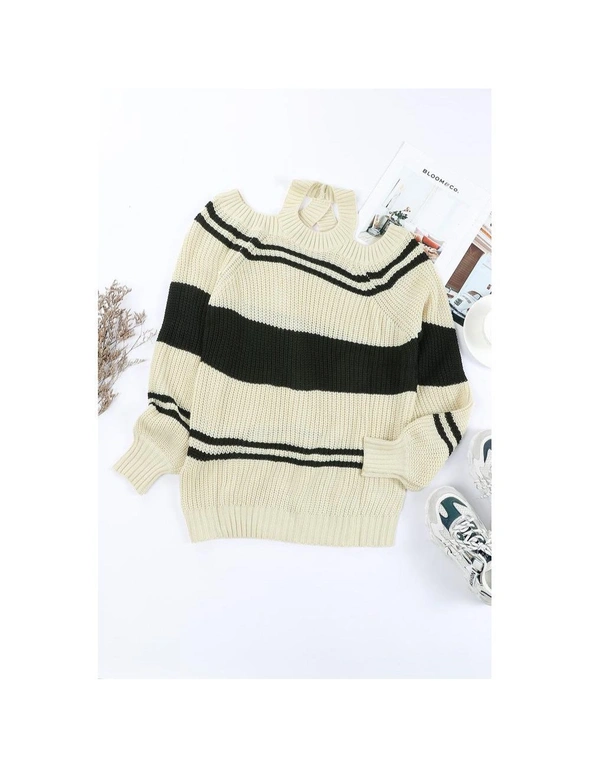 Azura Exchange Striped Cold Shoulder Knit Sweater, hi-res image number null