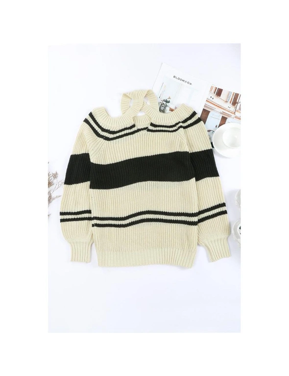 Azura Exchange Striped Cold Shoulder Knit Sweater, hi-res image number null