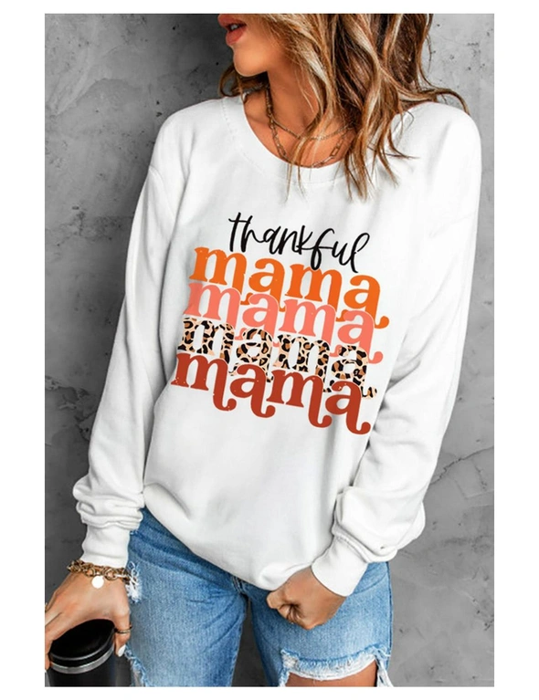 Azura Exchange Beige Thankful Mama Graphic Print Long Sleeve Sweatshirt, hi-res image number null