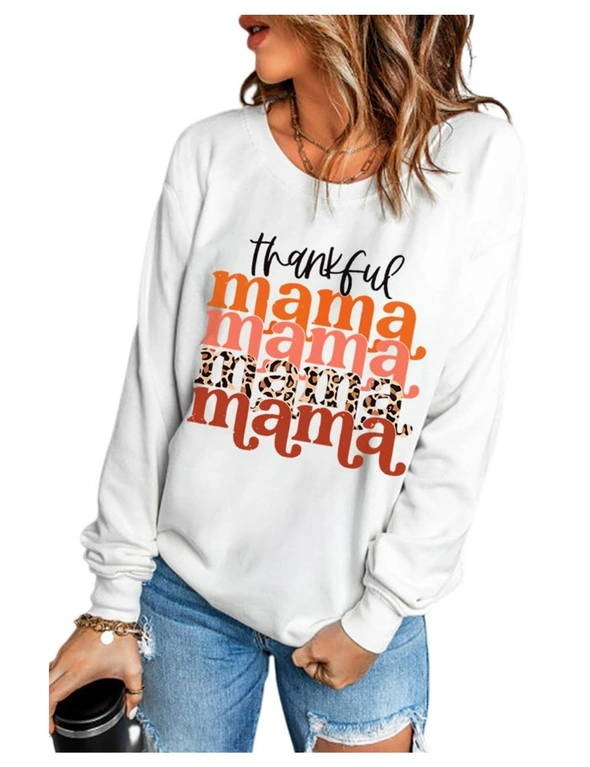 Azura Exchange Beige Thankful Mama Graphic Print Long Sleeve Sweatshirt, hi-res image number null