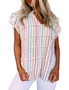 Azura Exchange Multicolor Striped Pintuck Tiered Cap Sleeve Blouse, hi-res