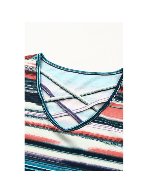Azura Exchange Multicolor Striped Crisscross Neck Short Sleeve Top