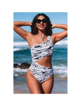 Azura Exchange Abstract Print One-shoulder Cutout One-piece Swimwear