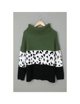 Azura Exchange Turtleneck Splicing Chunky Knit Pullover Sweater