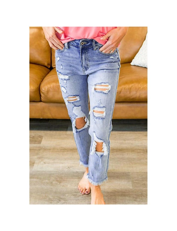Azura Exchange Distressed Raw Hem Straight Leg Jeans, hi-res image number null