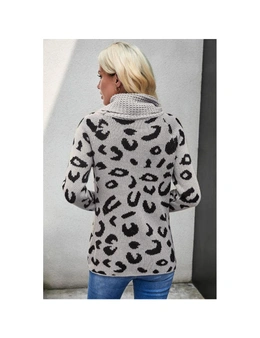 Azura Exchange Leopard Print Casual Knitted Sweater