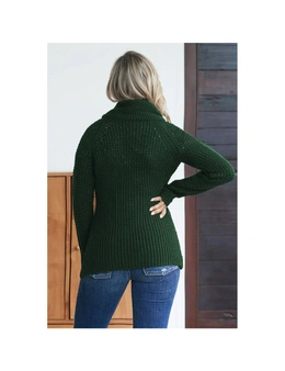 Azura Exchange Olive Green Buttoned Wrap Turtleneck Sweater