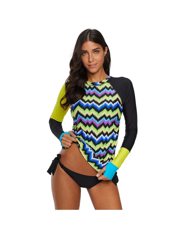 Azura Exchange Contrast Yellow Detail Long Sleeve Tankini Swimsuit, hi-res image number null