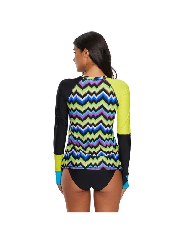 Azura Exchange Contrast Yellow Detail Long Sleeve Tankini Swimsuit, hi-res image number null