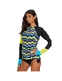 Azura Exchange Contrast Yellow Detail Long Sleeve Tankini Swimsuit, hi-res