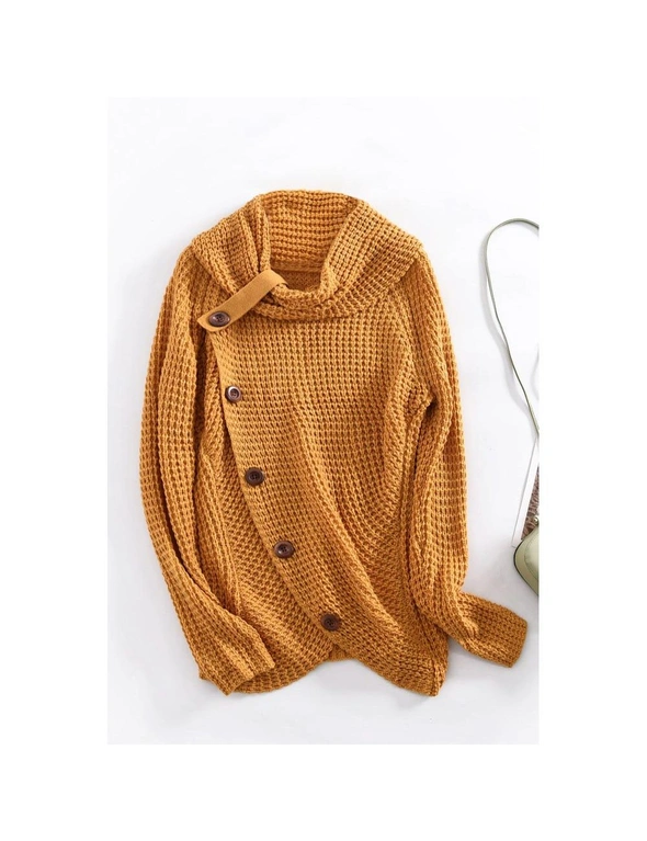 Azura Exchange Mustard Buttoned Wrap Turtleneck Sweater, hi-res image number null
