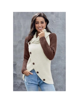 Azura Exchange Button Turtle Cowl Neck Asymmetric Hem Wrap Pullover Sweater