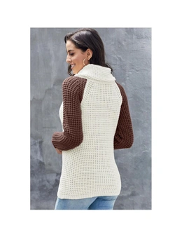 Azura Exchange Button Turtle Cowl Neck Asymmetric Hem Wrap Pullover Sweater