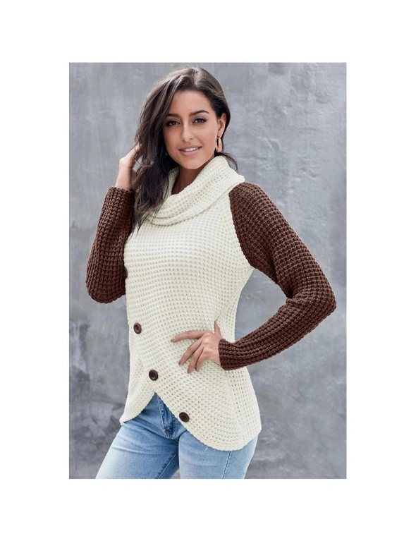 Azura Exchange Button Turtle Cowl Neck Asymmetric Hem Wrap Pullover Sweater, hi-res image number null