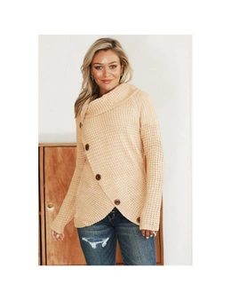 Azura Exchange Beige Buttoned Wrap Turtleneck Sweater