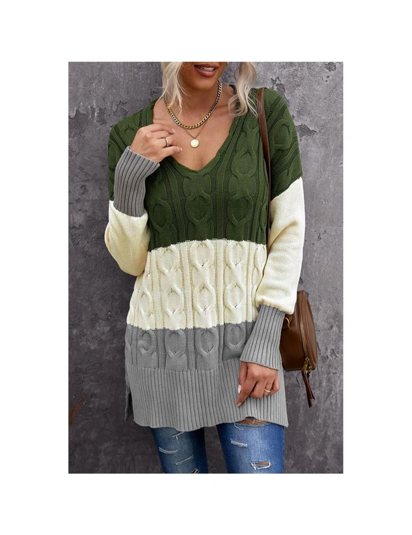 Azura Exchange Colorblock Cable Knit Sweater with Slits, hi-res image number null