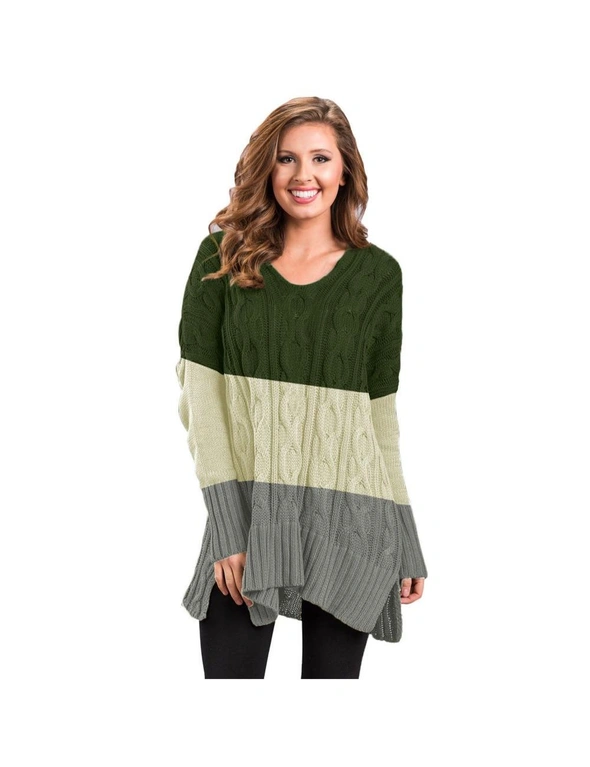 Azura Exchange Colorblock Cable Knit Sweater with Slits, hi-res image number null