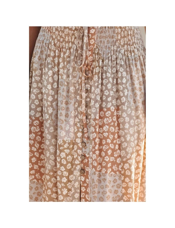 Azura Exchange Boho Flower Print Smocked Waist Button Slit Maxi Skirt, hi-res image number null