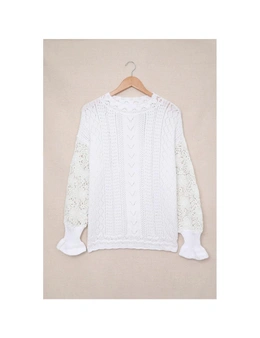 Azura Exchange Crochet Lace Pointelle Knit Sweater