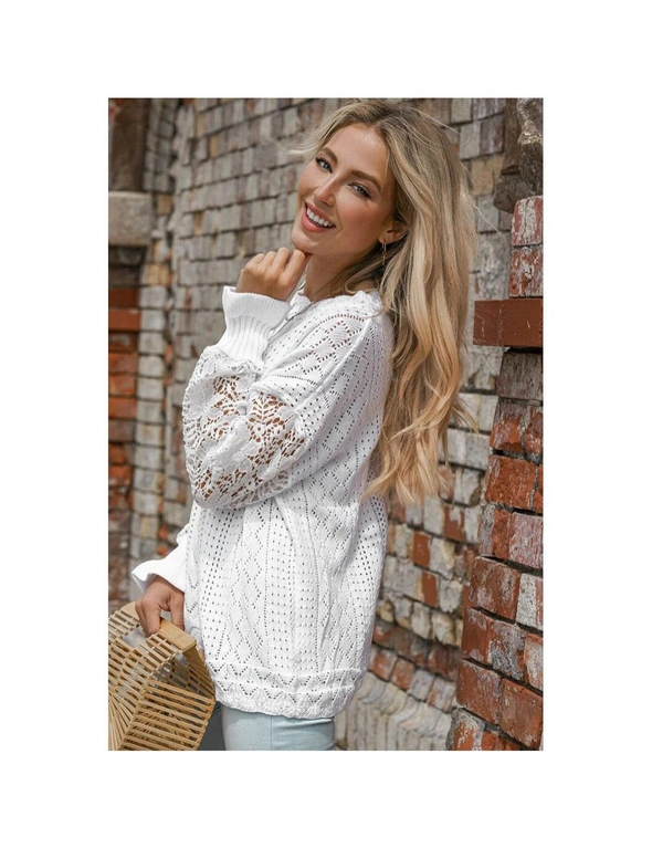 Azura Exchange Crochet Lace Pointelle Knit Sweater, hi-res image number null