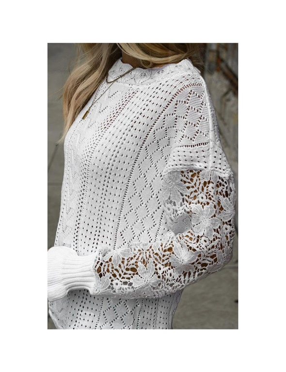 Azura Exchange Crochet Lace Pointelle Knit Sweater, hi-res image number null