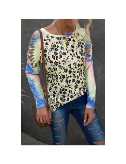 Azura Exchange Tie-dyed Print Cut-out Long Sleeve Top