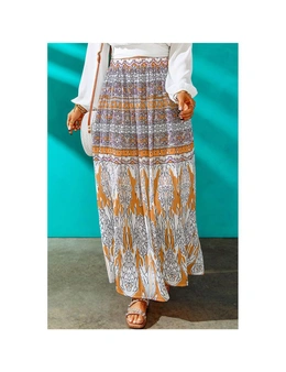 Azura Exchange Boho Tribal Print Mid Waist Maxi Skirt