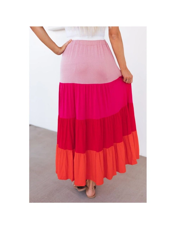 Azura Exchange Color Block Tiered Drawstring High Waist Maxi Skirt, hi-res image number null